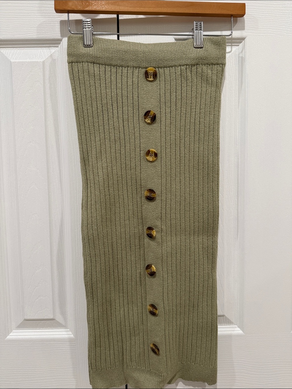 Forever 21 Olive Green Ribbed Button-Front Midi Skirt